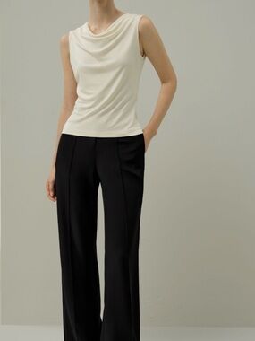 James Perse Cream Oatmilk Double Layer Jersey Sleeveless Cowl neck Top 2/M